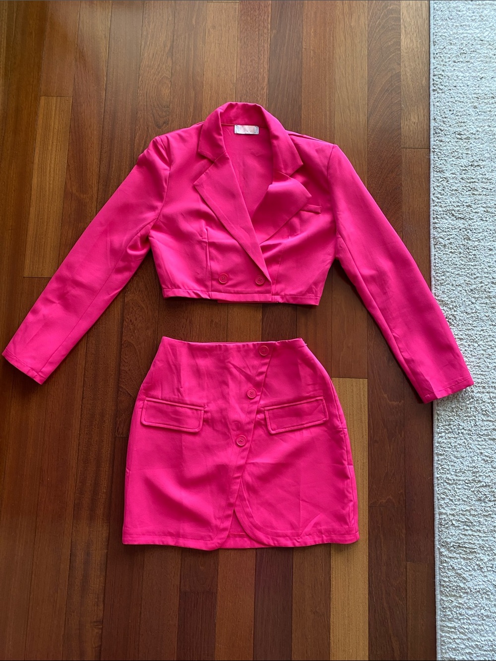 Cropped Blazer and Mini Skirt Set in Vibrant Pink